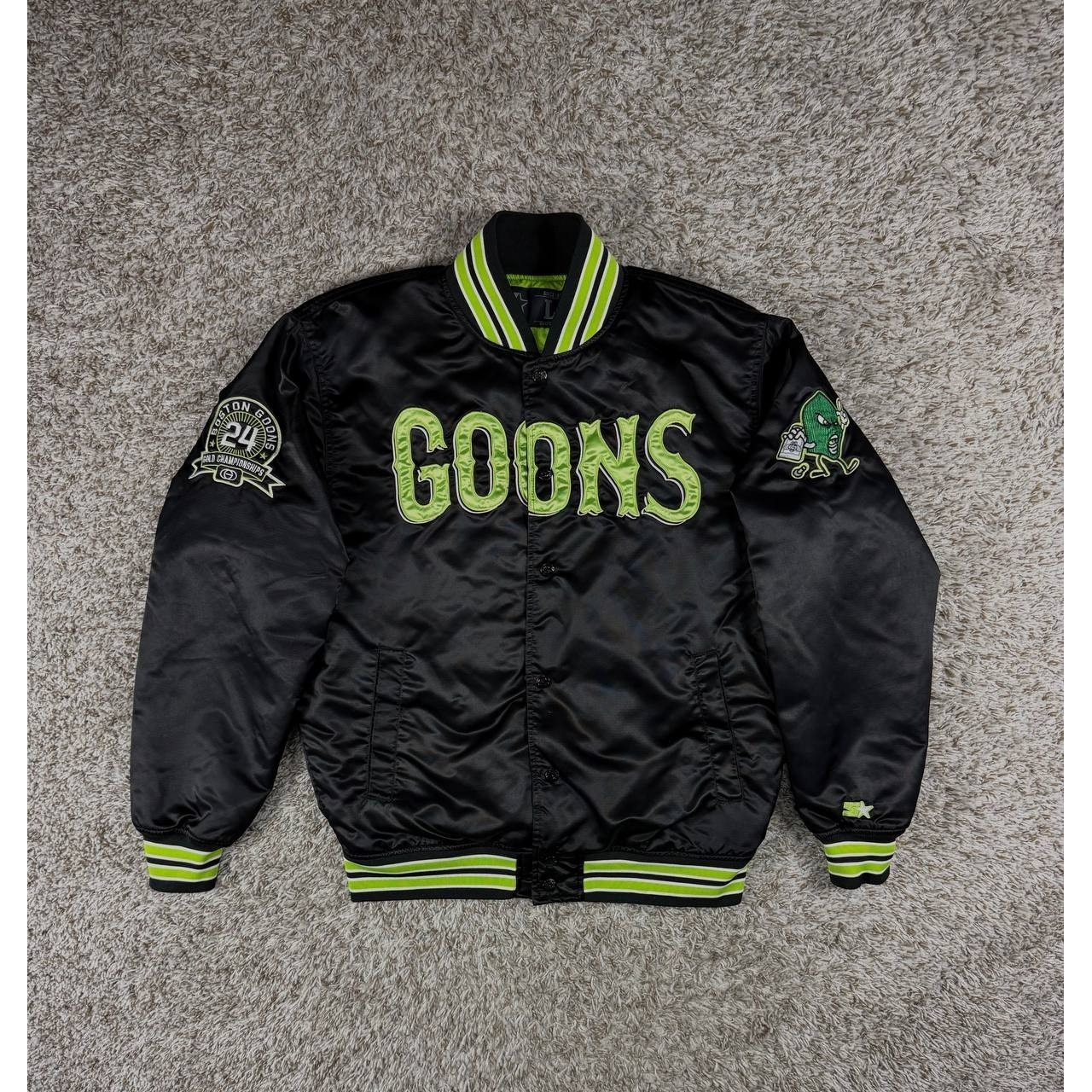 Starter X Dgk Goons Satin Varsity Bomber Jacket Black Neon Green Size L